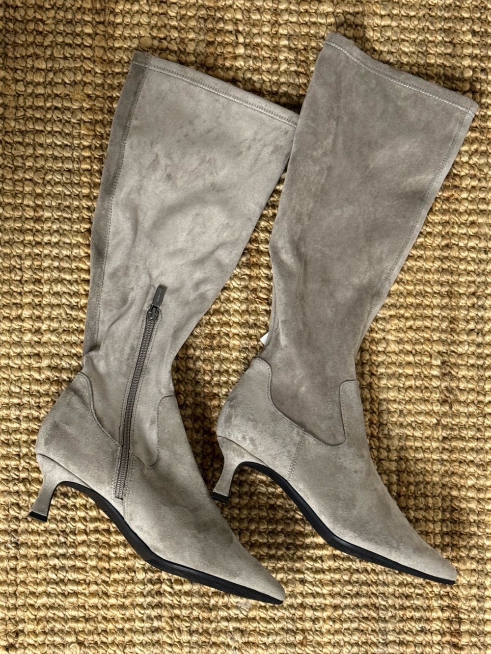 Kenneth Cole Reaction Taupe Suede Pointed-Toe Mid-Heel Boots